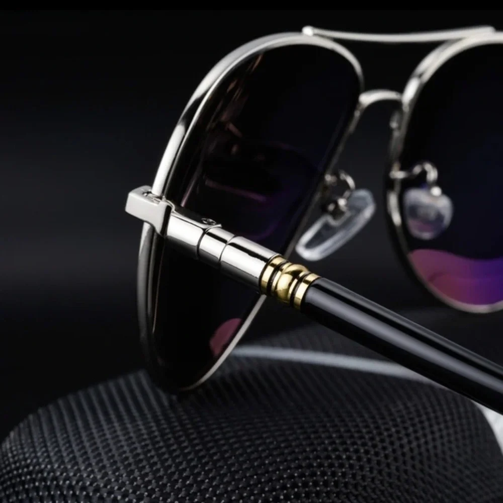 Mens Silver Metal Aviator Sunglasses Gray Polarized Lenses New